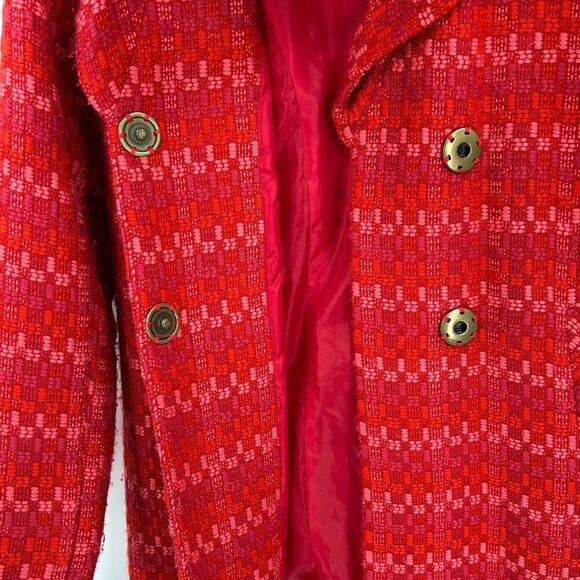 CABI Red Pink Tweed Sloan Snap Button Collared Coat Jacket Size XS - Picture 6 of 9